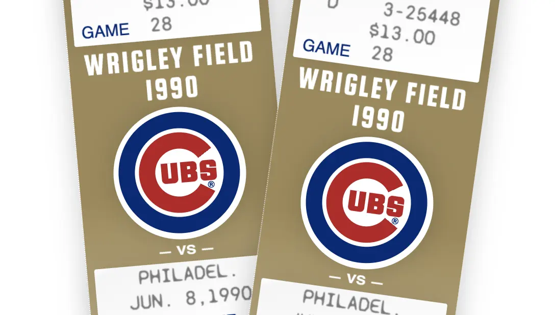 A screenshot of two tickets from the first Cubs game I attended