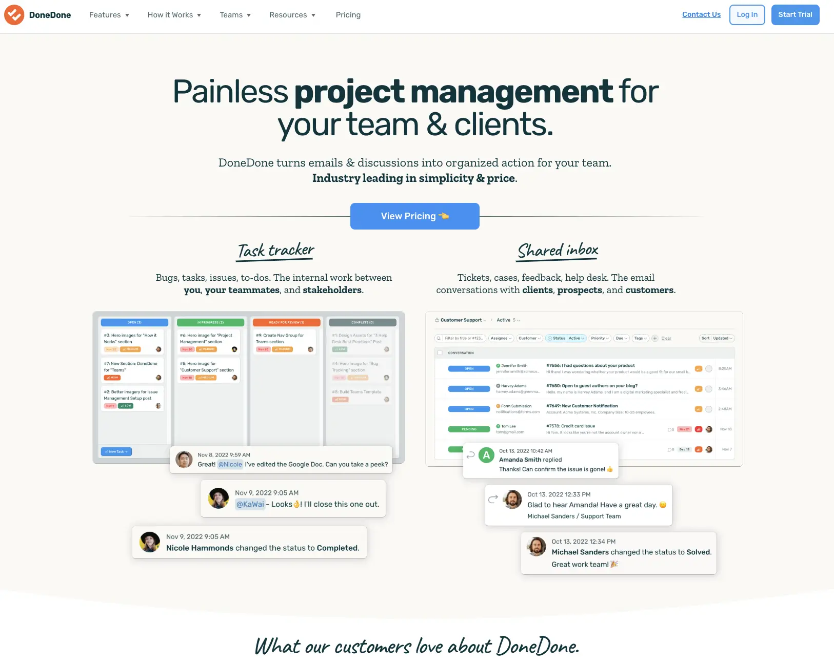 A screenshot of the 2024 DoneDone marketing site