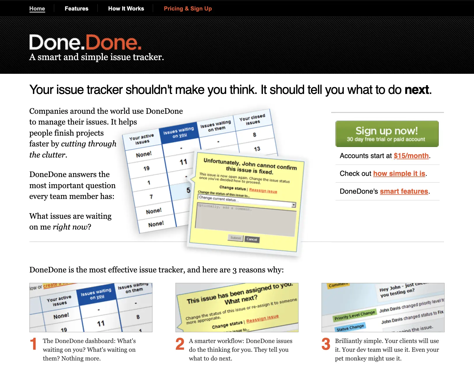A screenshot of the original DoneDone marketing site